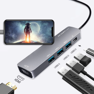 HUB Multipuerto ARGOM AXESS 5 EN 1, USB-C Plateado