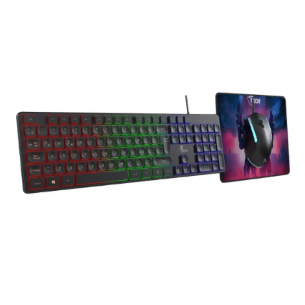 Hasha _ Combo para videojuegos teclado multimedia en español, mouse y alfombrilla XTK-535S