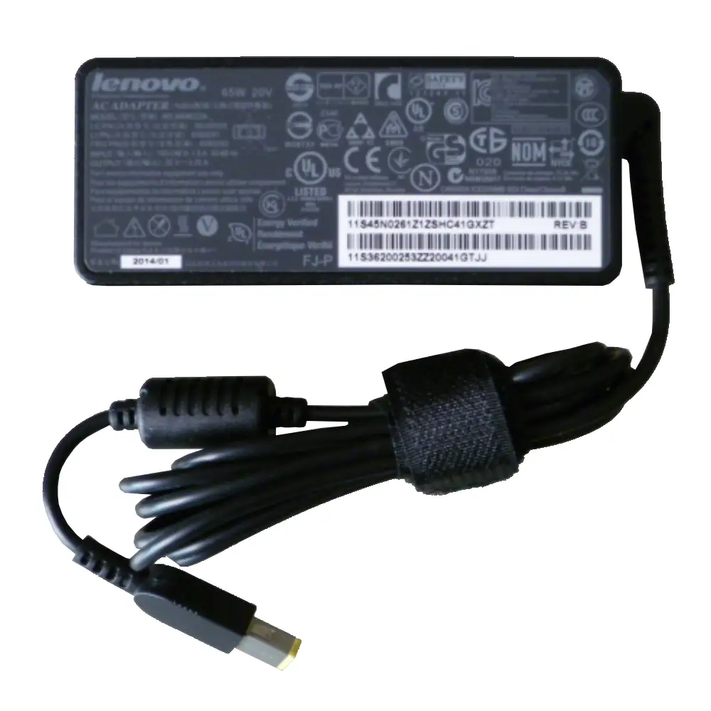 Cargador Lenovo 20V 3.25A 65W Plug Amarillo Rectangular con Pin Central