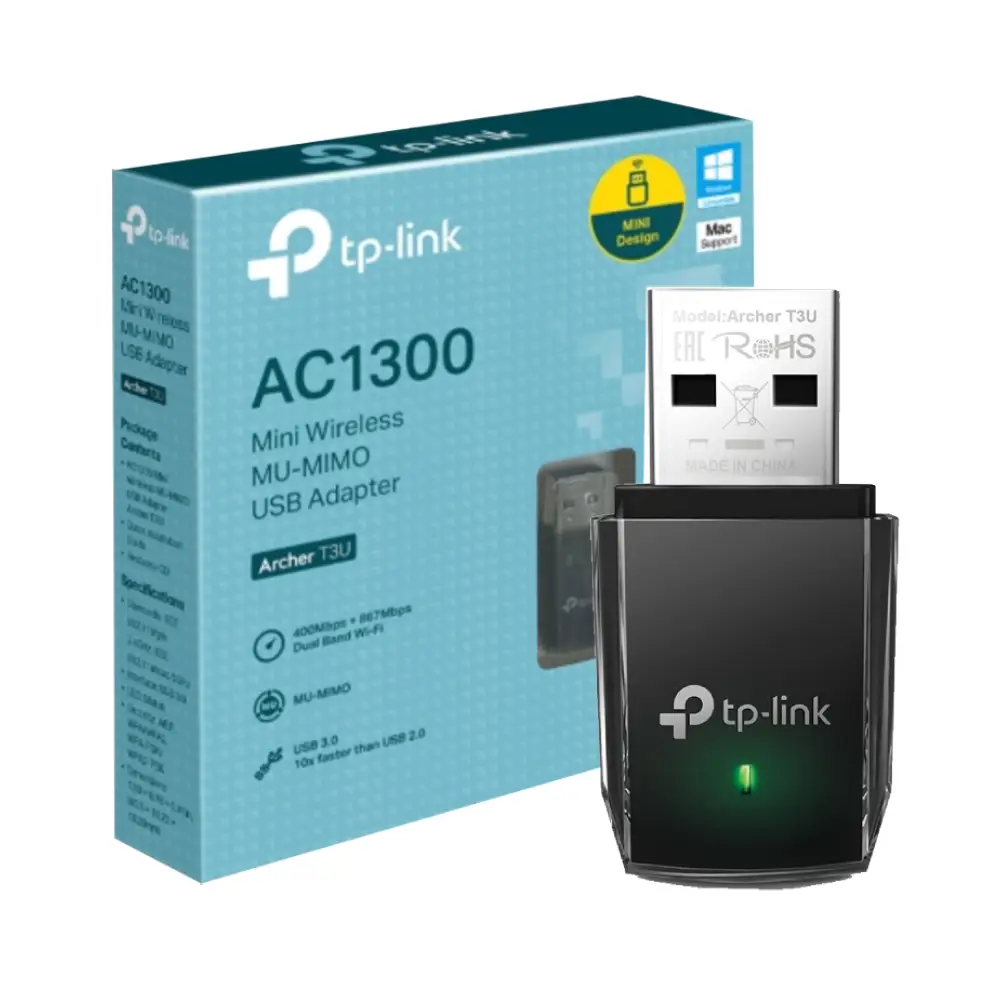 Adaptador de Red Mini Wi-Fi TP-Link T3U USB AC1300 Doble Banda 867Mbps
